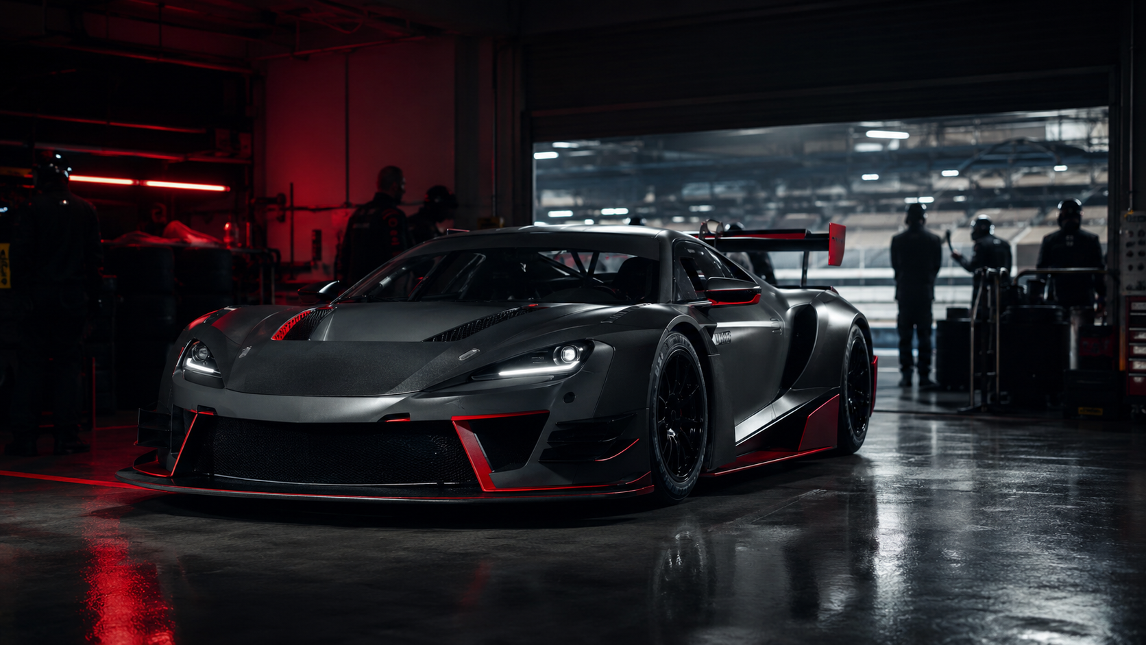 Auto GT3 preparata nel garage